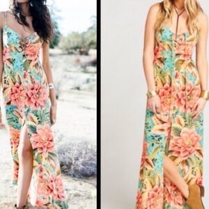 Show Me Your MuMu Coral and Teal Floral Dress